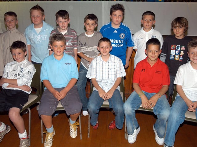 Captains of winning teams at the final Mansfield Youth Football League presentation of the year held at the Festival Hall Kirkby in 2007.