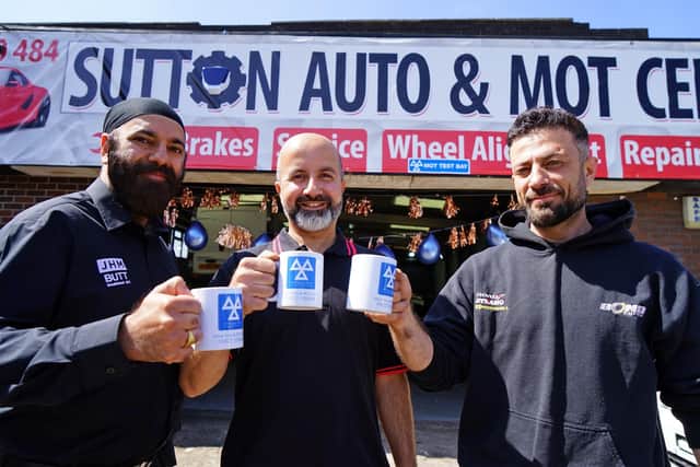 Dally Singh, Rezgar Naby and Aras Bayz at the opening of Sutton Tyre and MOT centre. (Photo by: Brian Eyre/nationalworld.com)