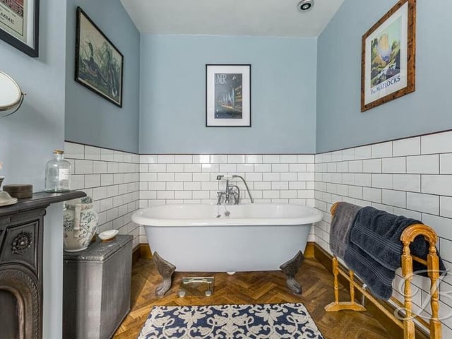 This free-standing bath is another appealing feature of the family bathroom at the £400,000 Jacksdale property.
