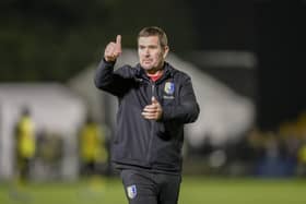 Stags boss Nigel Clough was a happy man at Harrogate Town tonight at The EnviroVent Stadium, 24 Oct 2023  
Photo credit : Chris & Jeanette Holloway / The Bigger Picture.media