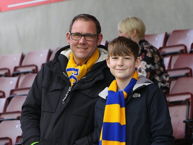 Some of the Mansfield fans who travelled to see their side draw 1-1 at Northampton on 13th April 2019.
