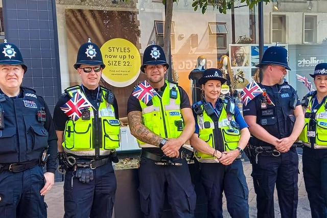 Police officers in Mansfield town centre on Armed Forces Day.