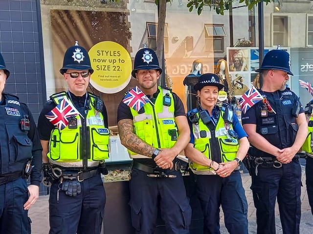 Police officers in Mansfield town centre on Armed Forces Day.