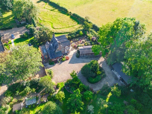 Before we step inside the house, here is a bird's eye view of how it sits within the Newstead Abbey Park landscape, complete with annexe. The plot extends to an acre of idyllic, mature gardens.