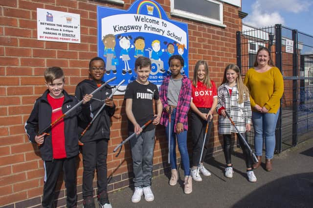 Pupils at Kingsway Primary School in Kirkby and Coun Samantha Deakin ready for a litter pick