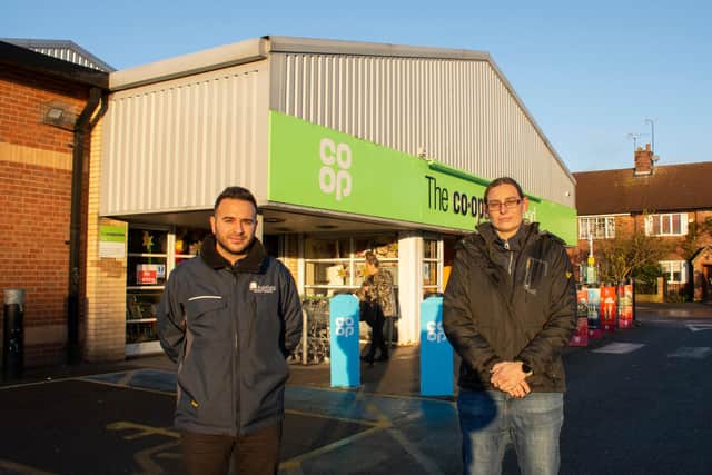 Antonio Taylor, community safety manager, and Councillor Helen-Ann Smith outside Co-op in Stanton Hill