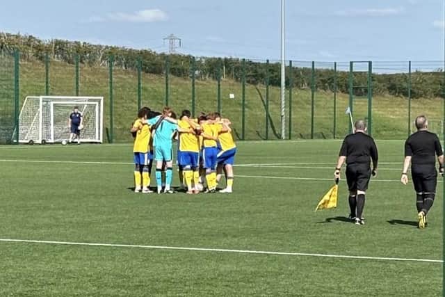 The youing Stags gather ahead of kick-off against Solihull. Photo by Jordan Benford.