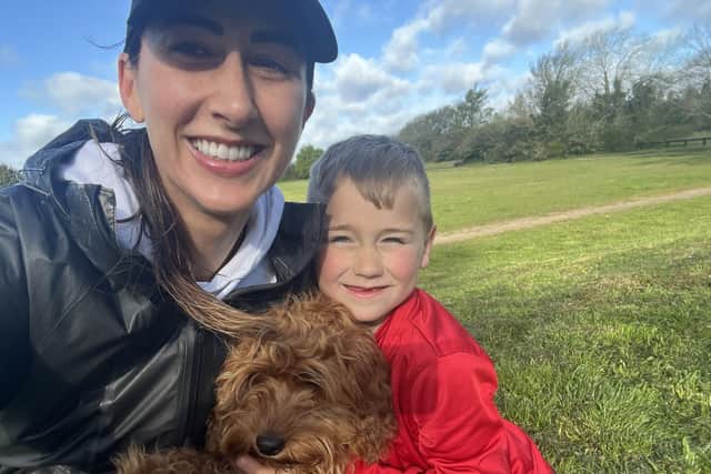 George Cox with mum Caroline.