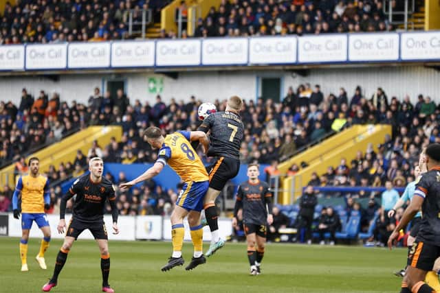Mansfield Town on their way to an unexpected home hammering by Salford City. Photo by Chris Holloway/The Bigger Picture.media.