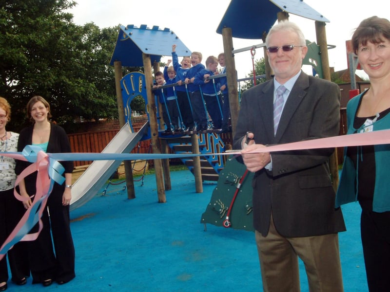 Sutton's Mapplewells School celebrated the opening of a new outdoor area for its Foundation Unit on Wednesday. M  Ken Sharpe, Chairman of the Governors, and Mrs. Sandra Garthwaite, Teaching Assistant, cut the ribbon. They were joined by Head Teacher Miss Claire Varley, Foundation Stage Coordinator Miss Emma Hardy, and pupils from the unit. 2008.