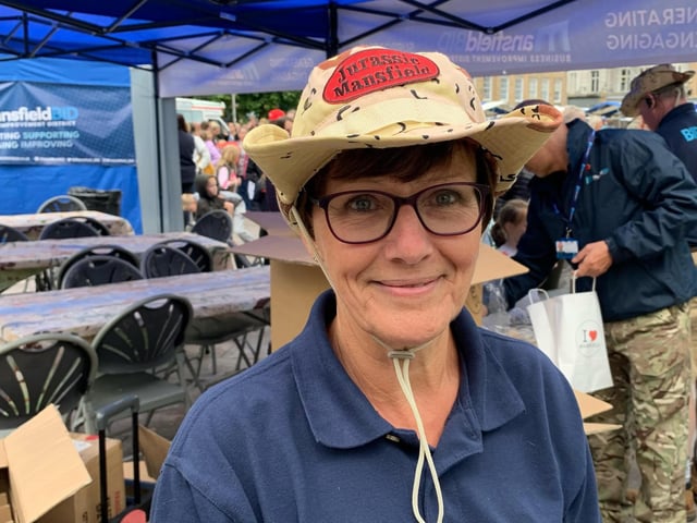 Sue Rodgers, Mansfield BID operations manager, gets into the spirit of the event.