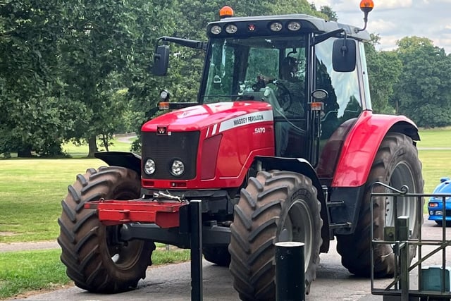 Another student rolled in on the back of tractor at the Meden School prom.