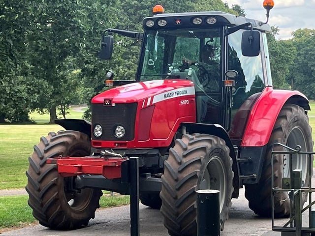 Another student rolled in on the back of tractor at the Meden School prom.