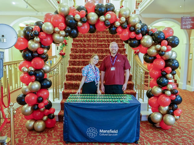 Sian Booth, cultural leader for Mansfield Council, and Peter Zakarian-Ball, duty manager, pictured at Mansfield Town Film Festival's opening weekend at the Palace Theatre.