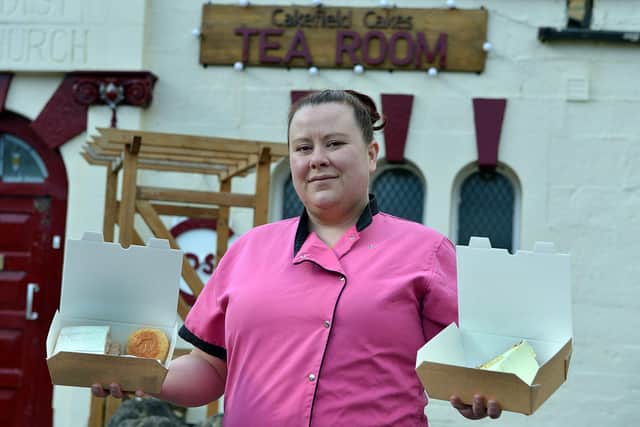 Gemma Lennane from Cakefield-Cakes Tea Room delivering afternoon tea.