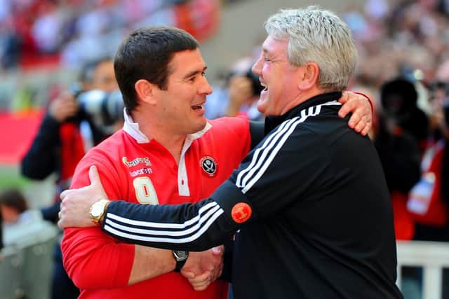 Nigel Clough as a manager at Wembley Steve Bruce in 2014.