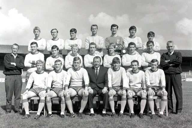 The Mansfield Town side for the 1966-67 season line up for a pre-season picture. Mansfield would go on to finish ninth in the Third Division table with 49 points.