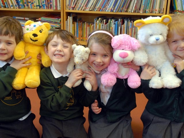 Pupils from the Green School South Normanton have a Teddy Bear Day for Children In Need from the left are Finley Davis, Charlie Outram, Leah Moore and Maddison Renshaw.