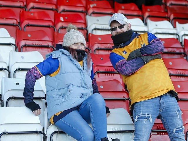 Mansfield Town fans at the Lamex Stadium for the match against Stevenage.