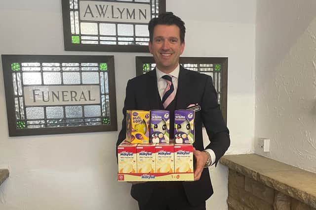 A.W. Lymn managing director, Matthew Lymn Rose, with some of the donations