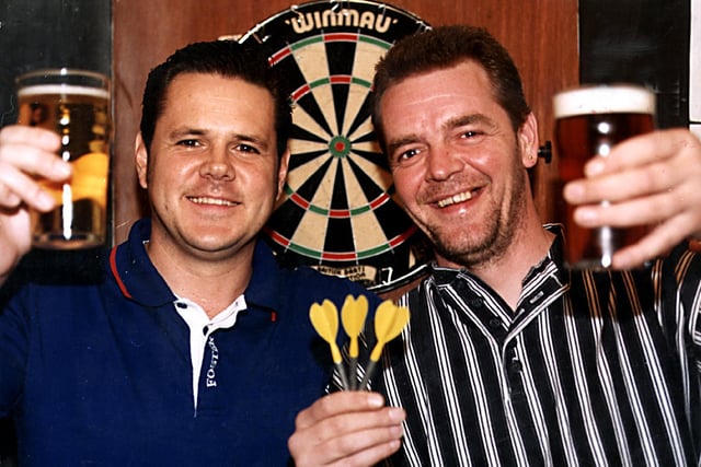 Jim Holmes (right)  Darts Champion from Doncaster, 1996