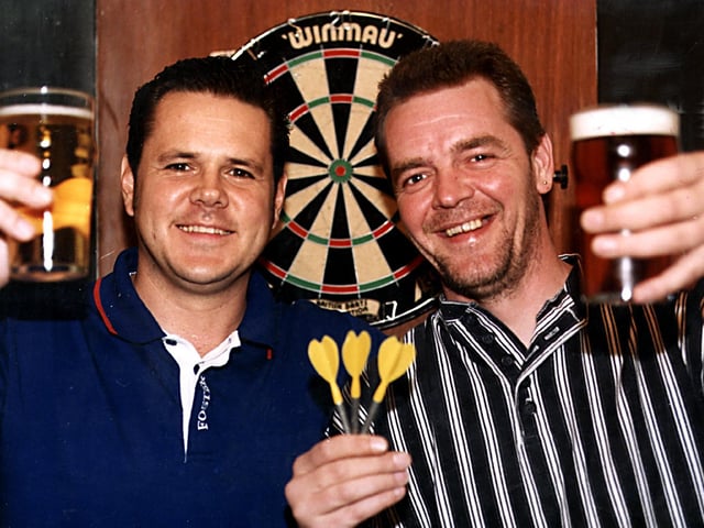 Jim Holmes (right) Darts Champion from Doncaster, 1996