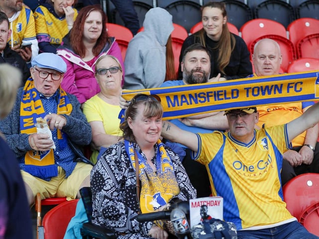 Mansfield fans at the Sky Bet League 2 match against Doncaster Rovers FC at the Eco-Power Stadium
Photo Chris & Jeanette Holloway / The Bigger Picture.media