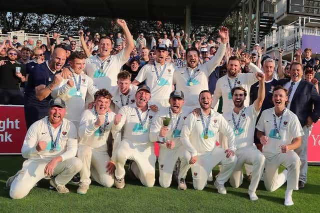 Cuckney celebrate the last gasp win at Lord’s in the ECB National Cup.