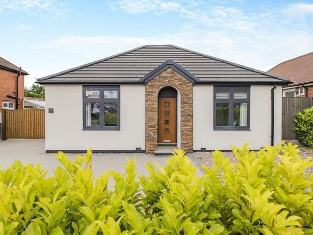 We close our gallery with one last look at the cute picture-box frontage of the £395,000 bungalow, which has been fully rendered throughout.