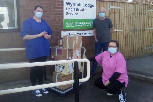 Staff at Wynhill Lodge in Bingham with more PPE items, ready for delivery.