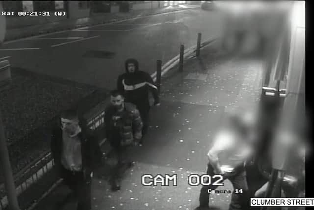Three of the killers are pictured on CCTV after the murder.