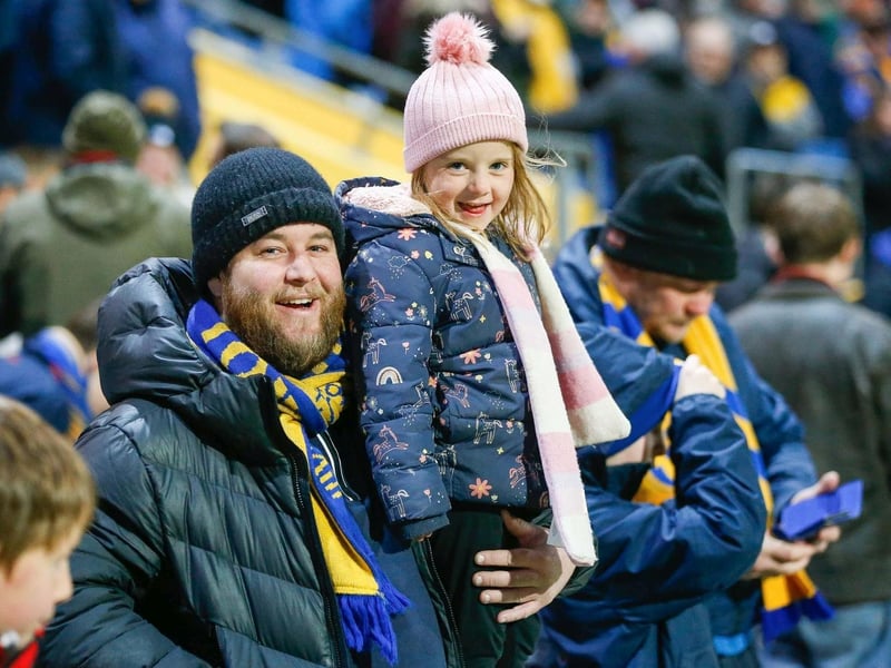 Mansfield Town fans ahead of the defeat to Leyton Orient on 25 April 2023.