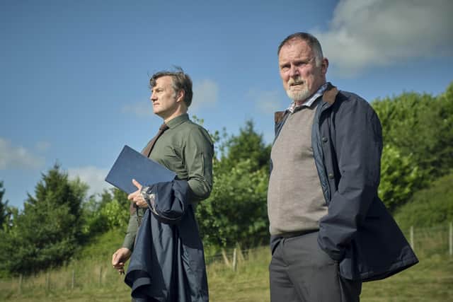 David Morrissey, left, as Ian St.Clair and Robert Glenister as Kevin Salisbury in Sherwood.