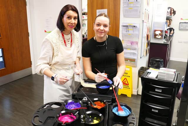 Guest Marie Hall presented the Nikki Cliff inspired holographic hair techniques to students