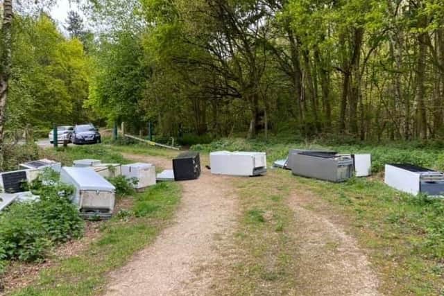The refrigerators which have been dumped by fly-tippers.