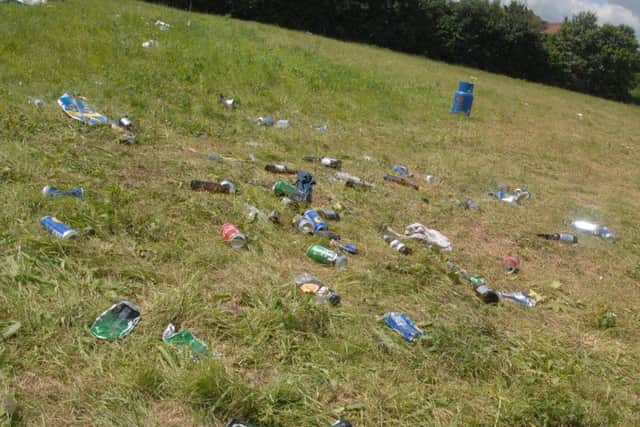 Beer cans and bottles were strewn over the green space, as well as nappies, packaging for a bathroom set and bags full of waste.
