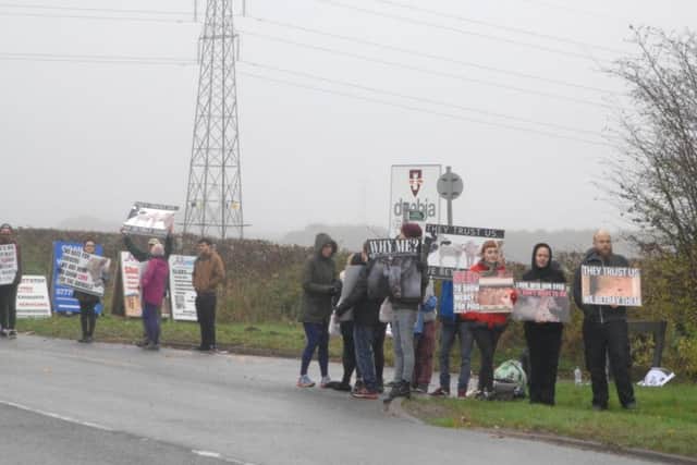Protesters gather outside a Mansfield abattoir.