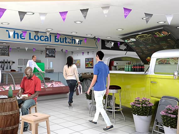 Visuals of the market after the refit show a great precedent on a food court at the centre. (Source: Ashfield District Council).