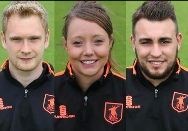 The three heroes who rushed to Howard's aid (L-R) physio Dan Kett, sports therapist Lizzie Reed and assistant groundsman Scott Merriman