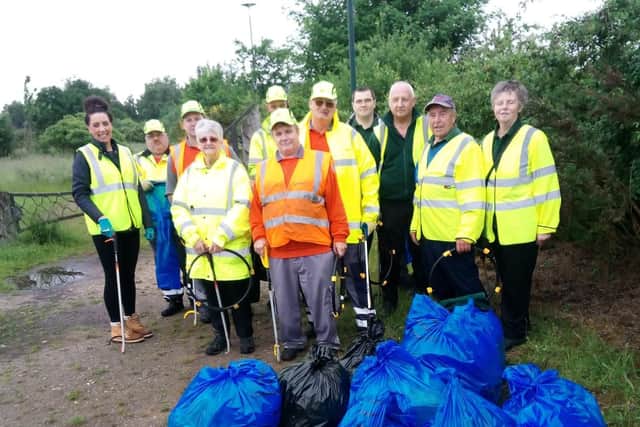 Volunteers from Oak Tree conservation Group , Mansfield District Council, Tesco and Veolia with sacks of rubbish collected in the big Clean Up.