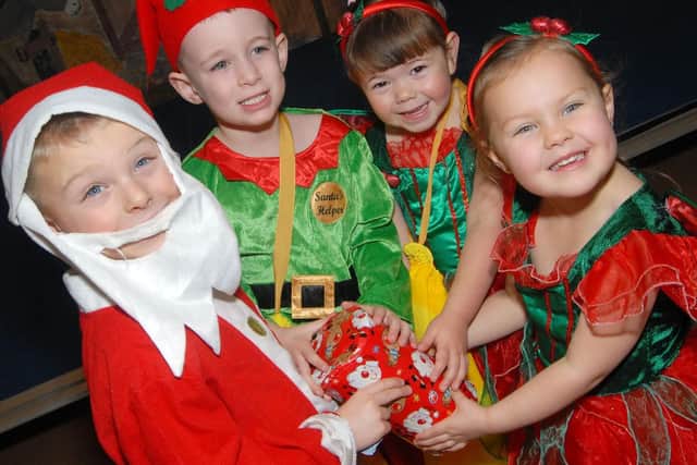 2010 - Priestic School nativity. Santa and some of his elves - Bobby Joe Haynes, Harrison Praass, Katie Waring and Mischa Billings.