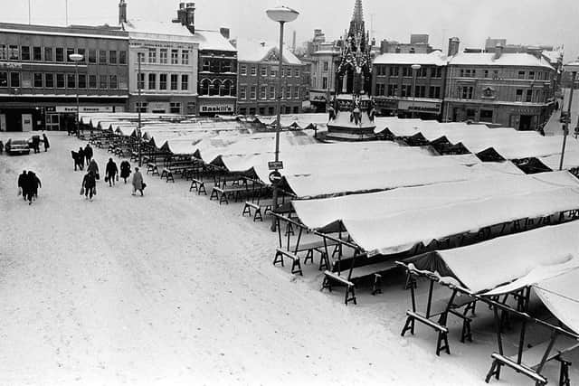 Snow covered market place.