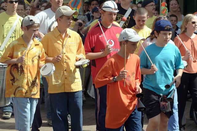 2003: These boys are walking to the beat during the Mansfield Schools Festival. Did you take part in this?