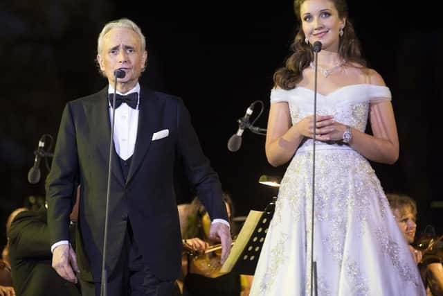 Carly on stage with operatic superstar Jose Carreras.