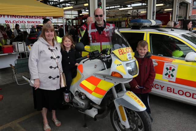 Blood bike riders were at the event showing off their machines. L/R: Linda Wyatt, Bella Wallace, blood rider Peter Hauton, Dougie Wallace.
