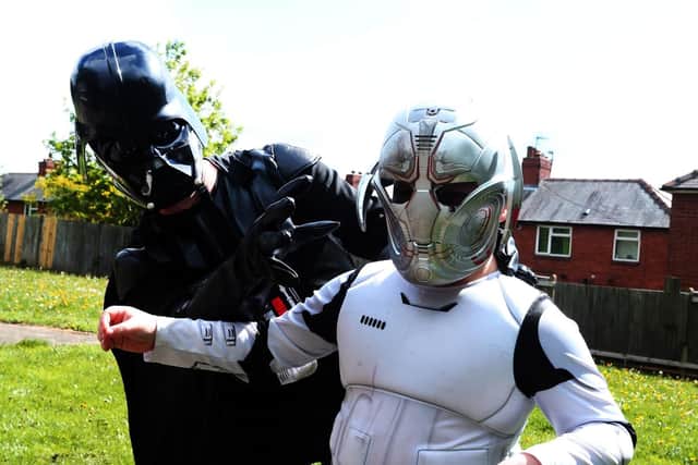 Darth Vader David Blount and Stormtrooper Alfie Chappell.