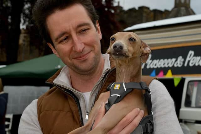 Italian Greyhound Gary, 18 months old, is pictured with owner James Guard