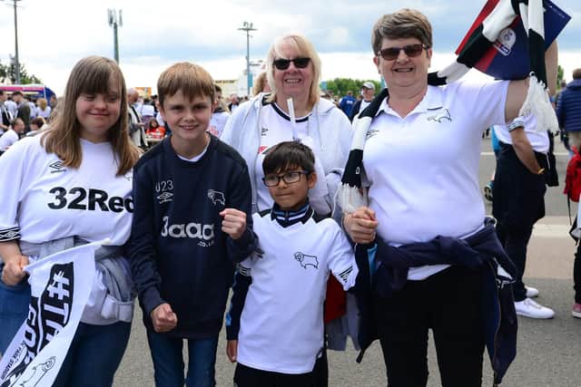Derby fans before today's play-off final defeat.
