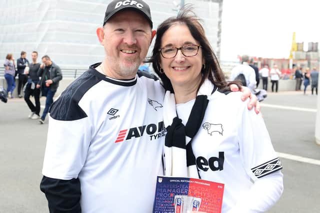 Derby fans before today's play-off final defeat.
