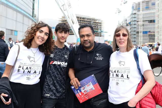 Derby fans before today's play-off final defeat.